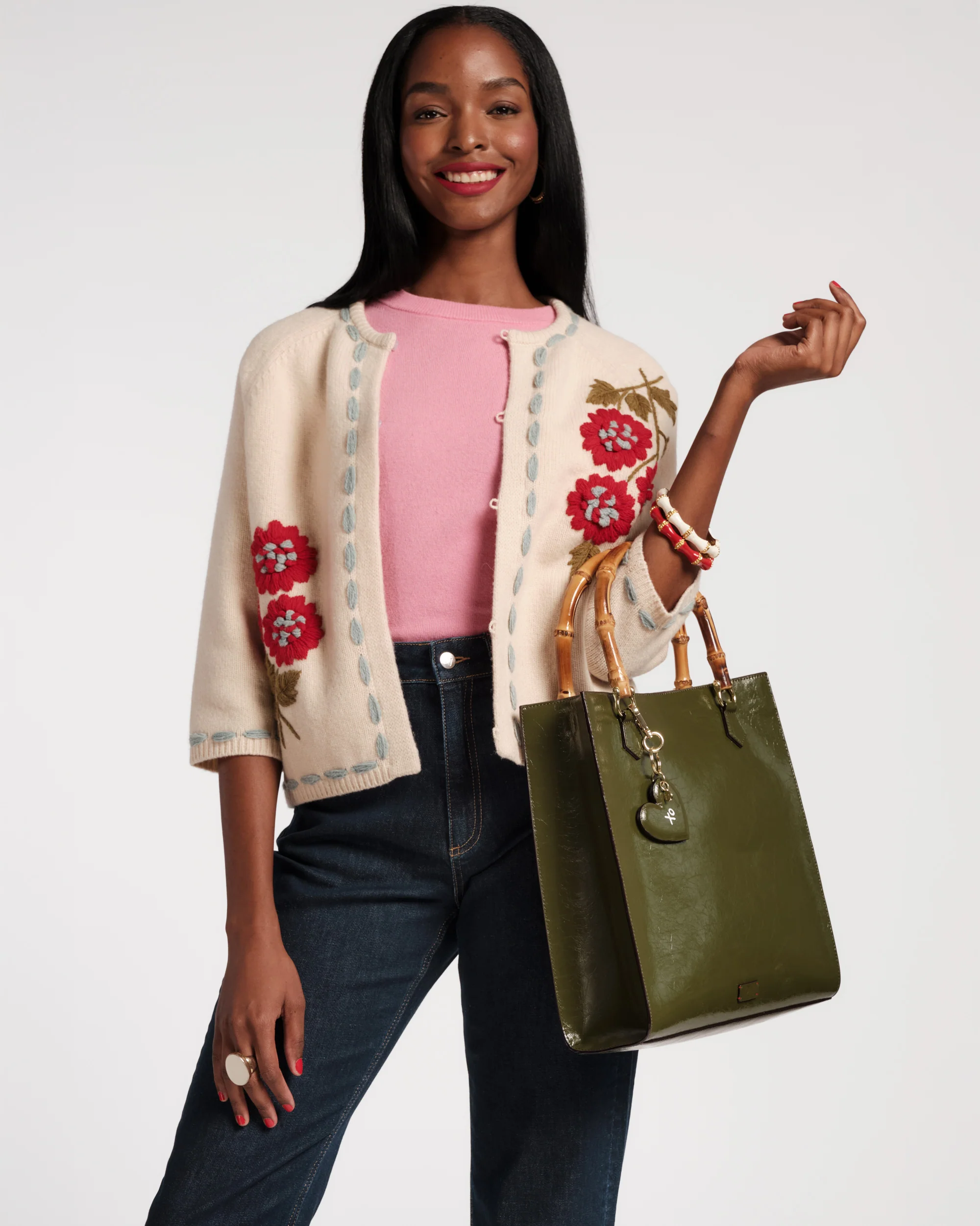 Blanket Stitch Border Cardi - Floating Floral - Image 4