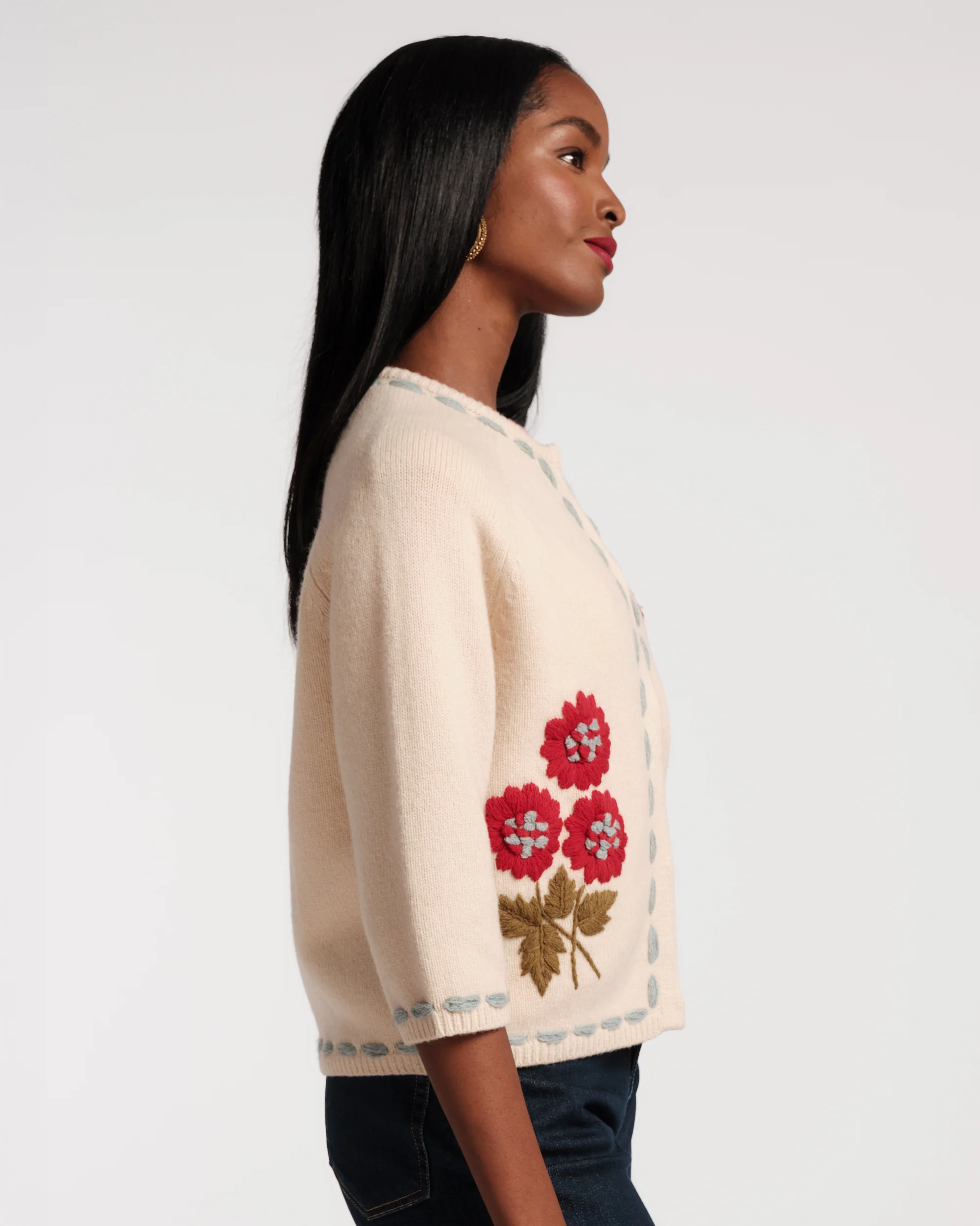 Blanket Stitch Border Cardi - Floating Floral - Image 5