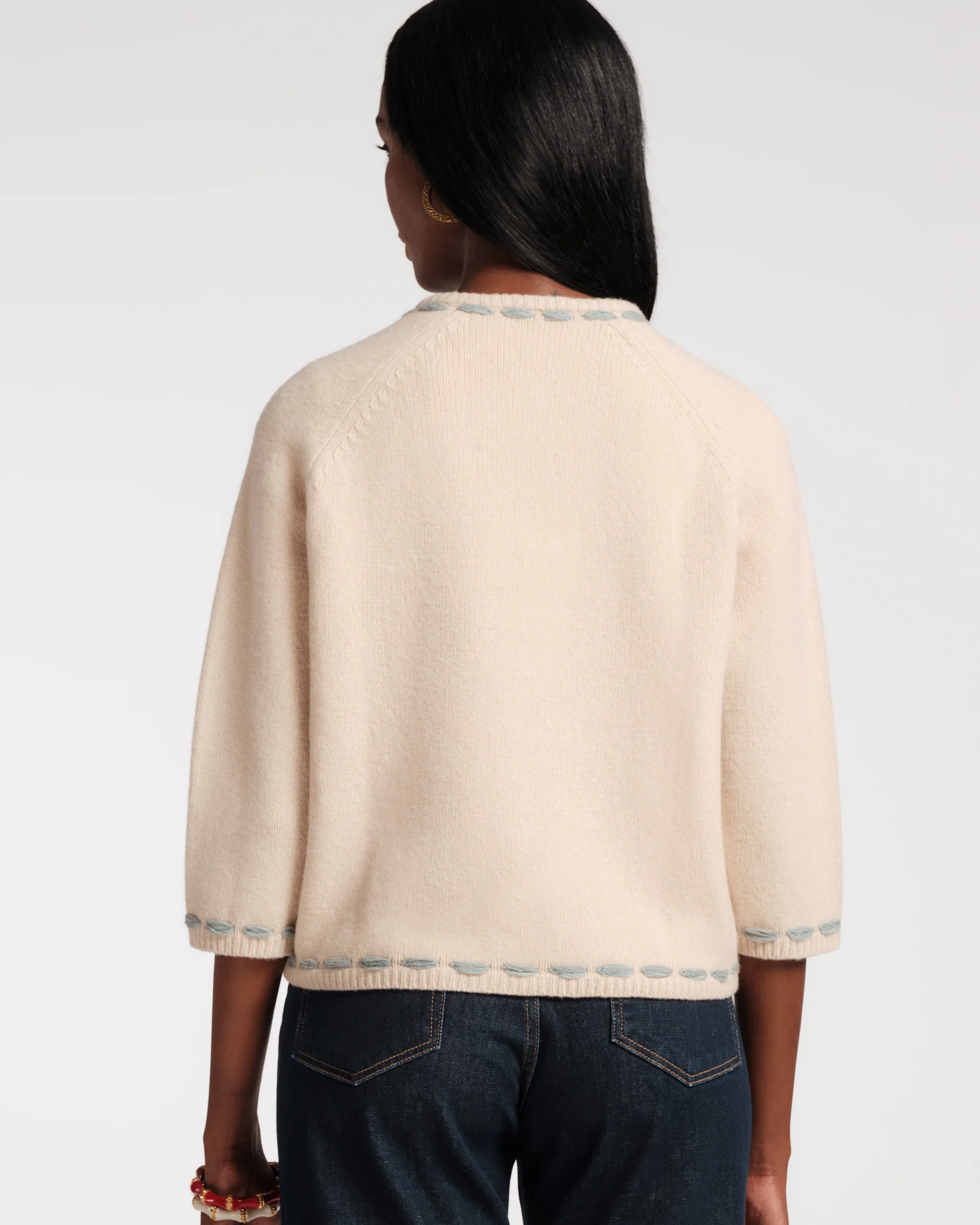 Blanket Stitch Border Cardi - Floating Floral - Image 6