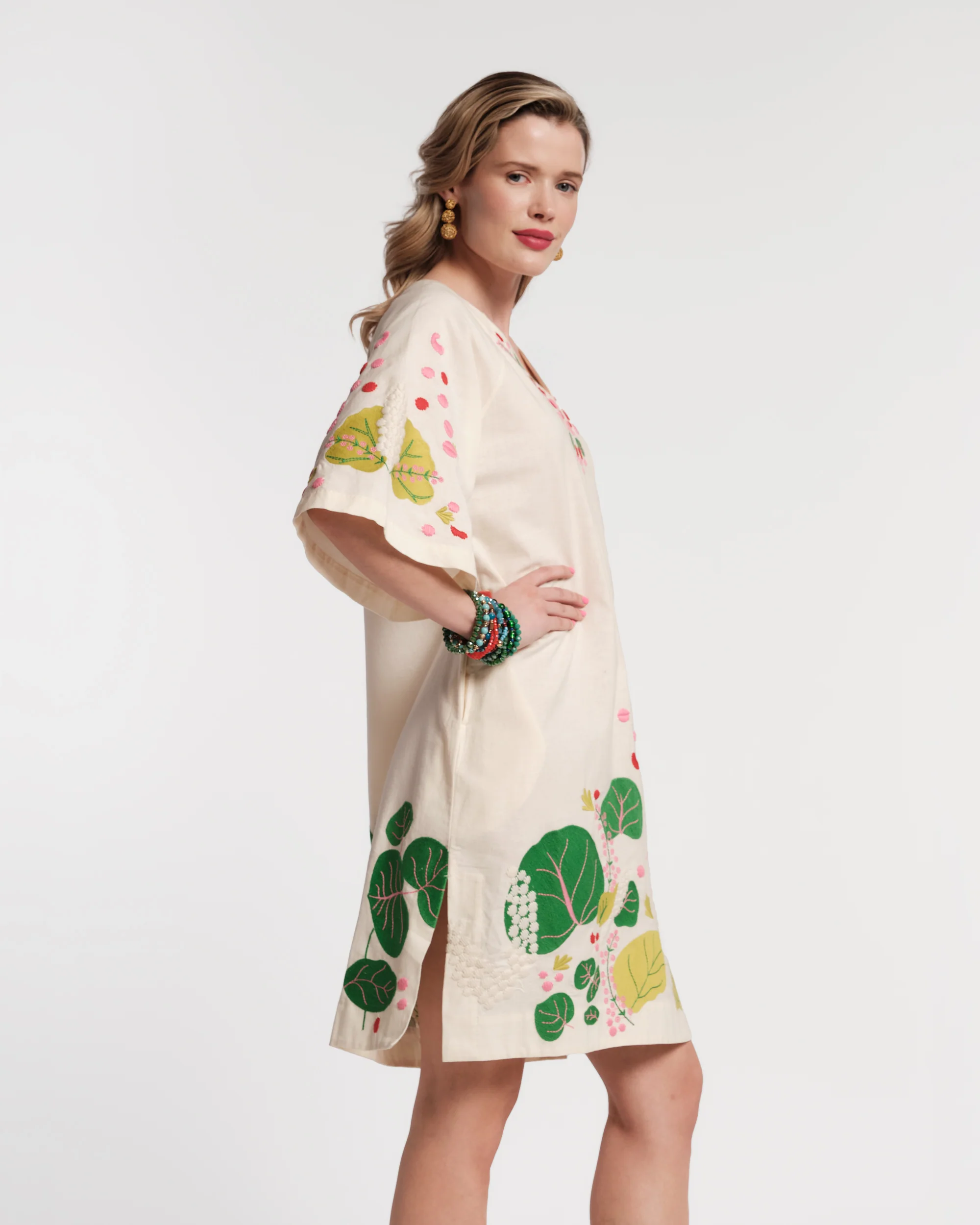 The Colony Hotel Charming Caftan Mini - Oyster/Green - Image 3