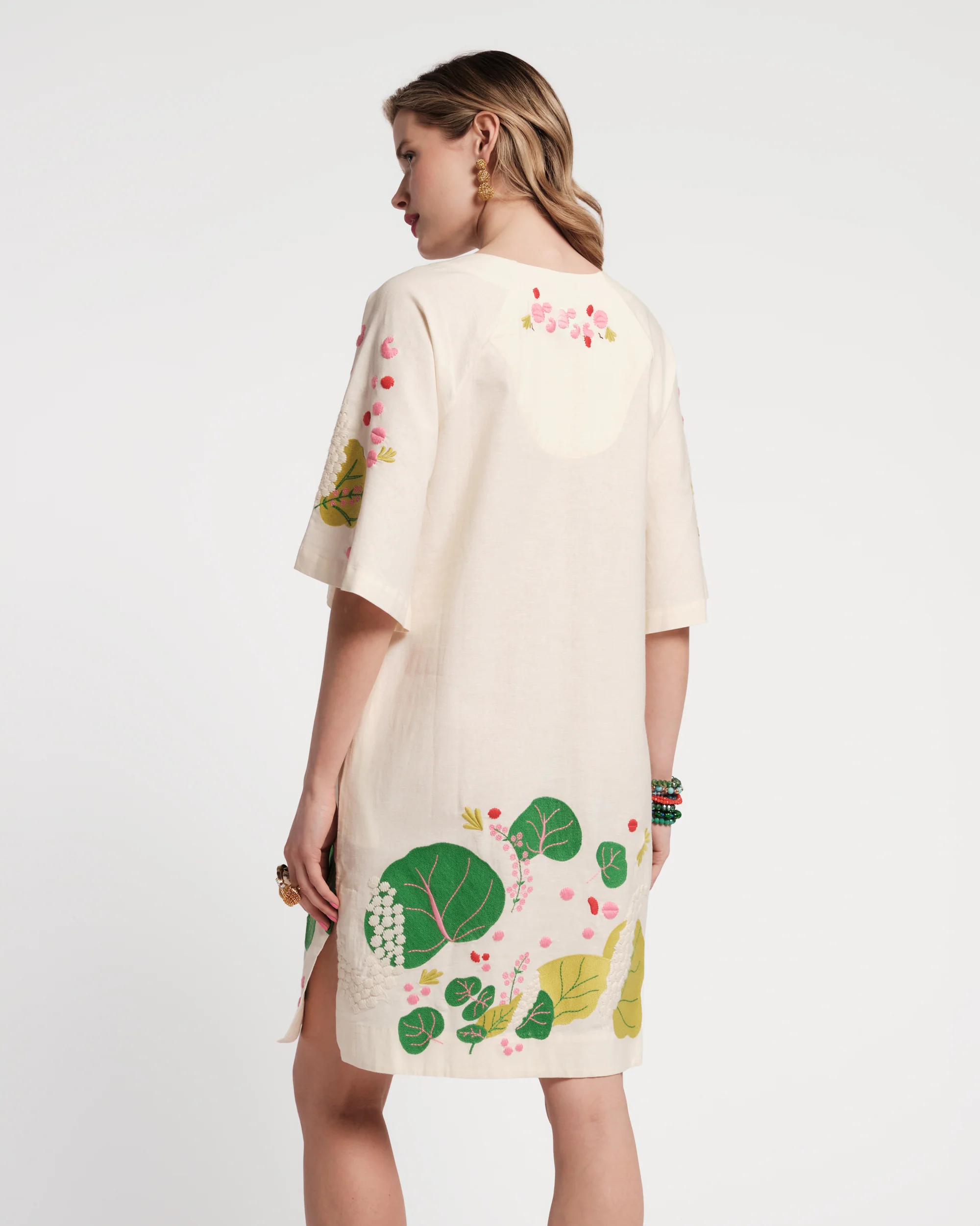 The Colony Hotel Charming Caftan Mini - Oyster/Green - Image 4