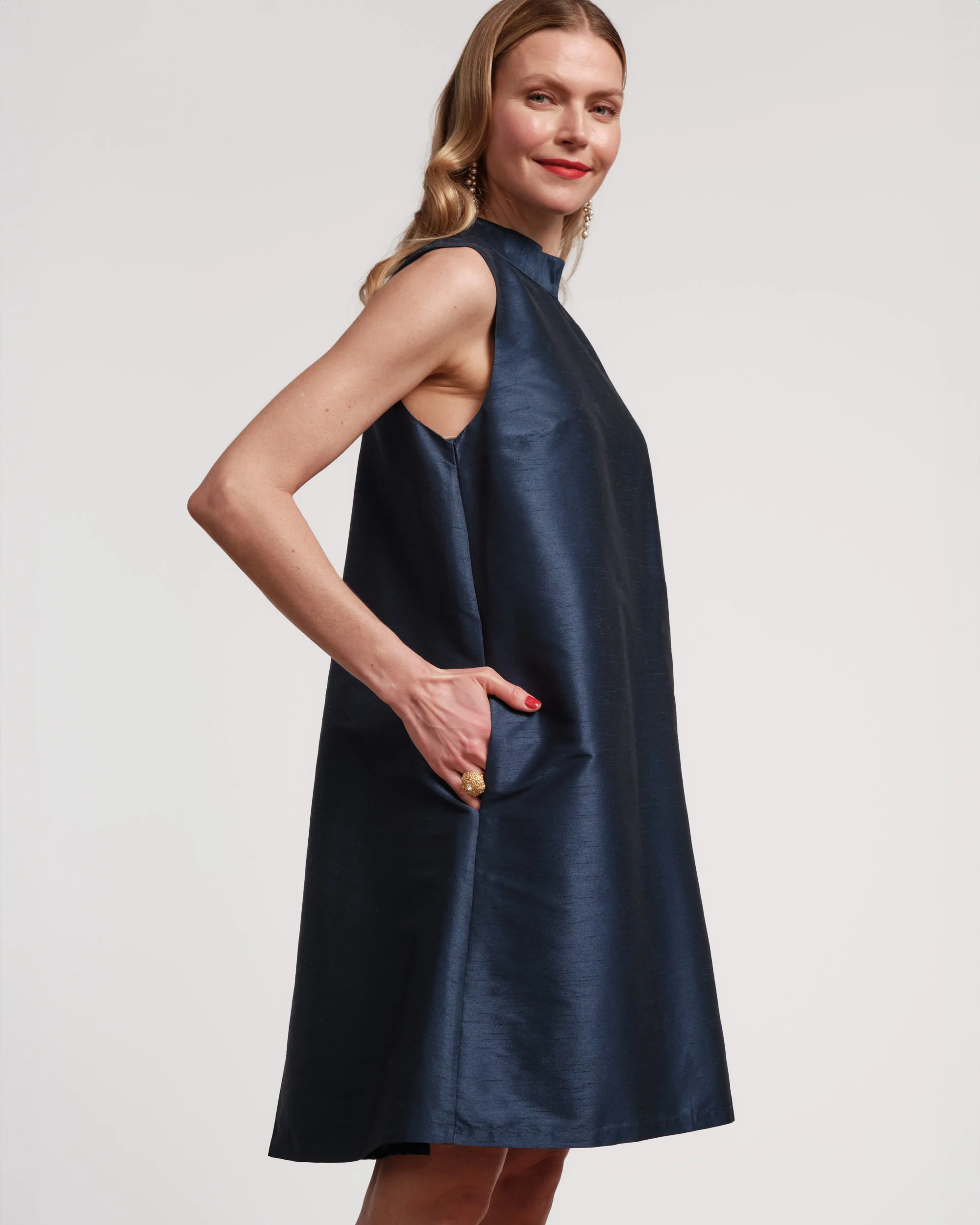 Sleeveless Diplomat Mini Dress - Navy - Image 3