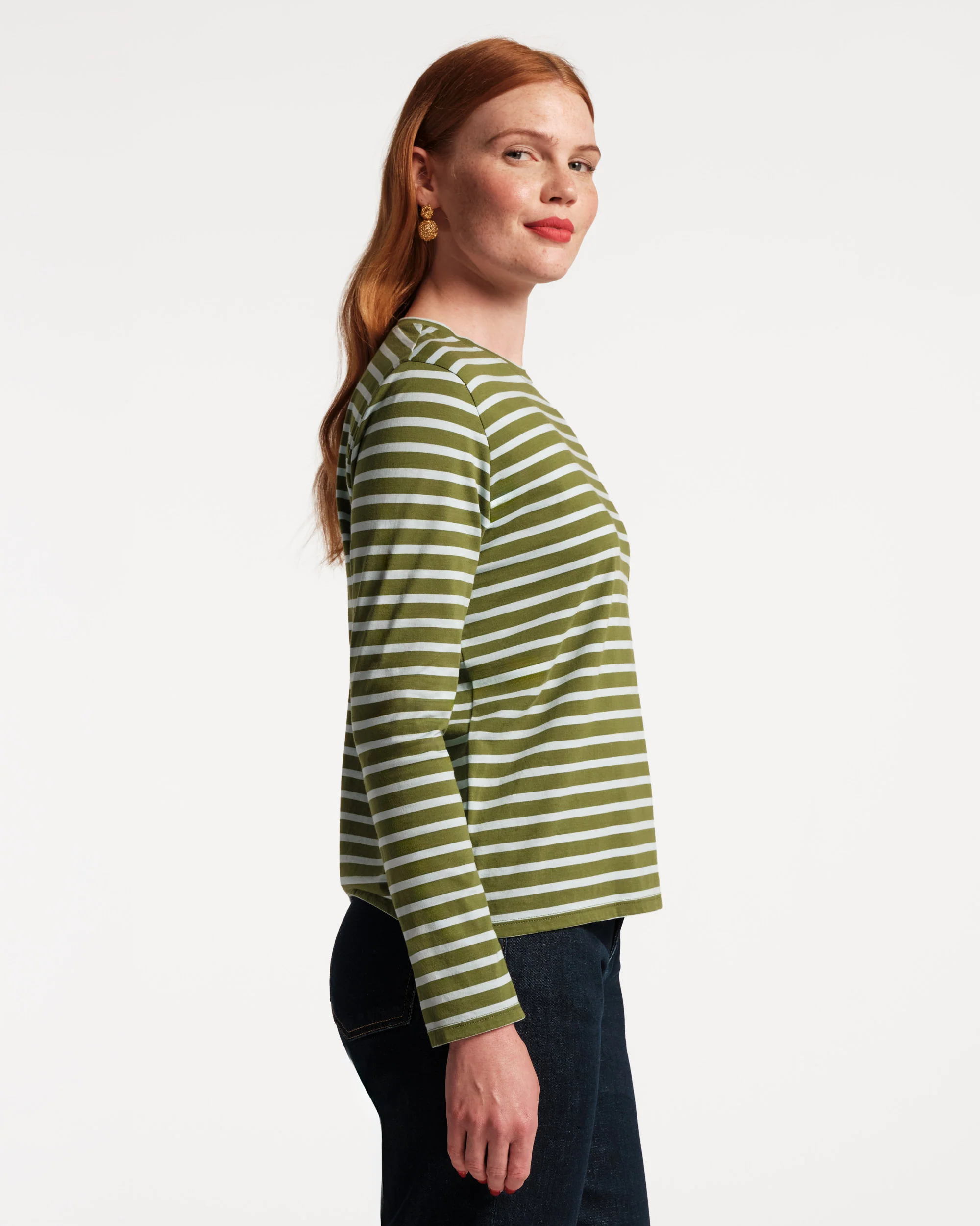 Long Sleeve Striped T Shirt - Olive/Light Blue - Image 3