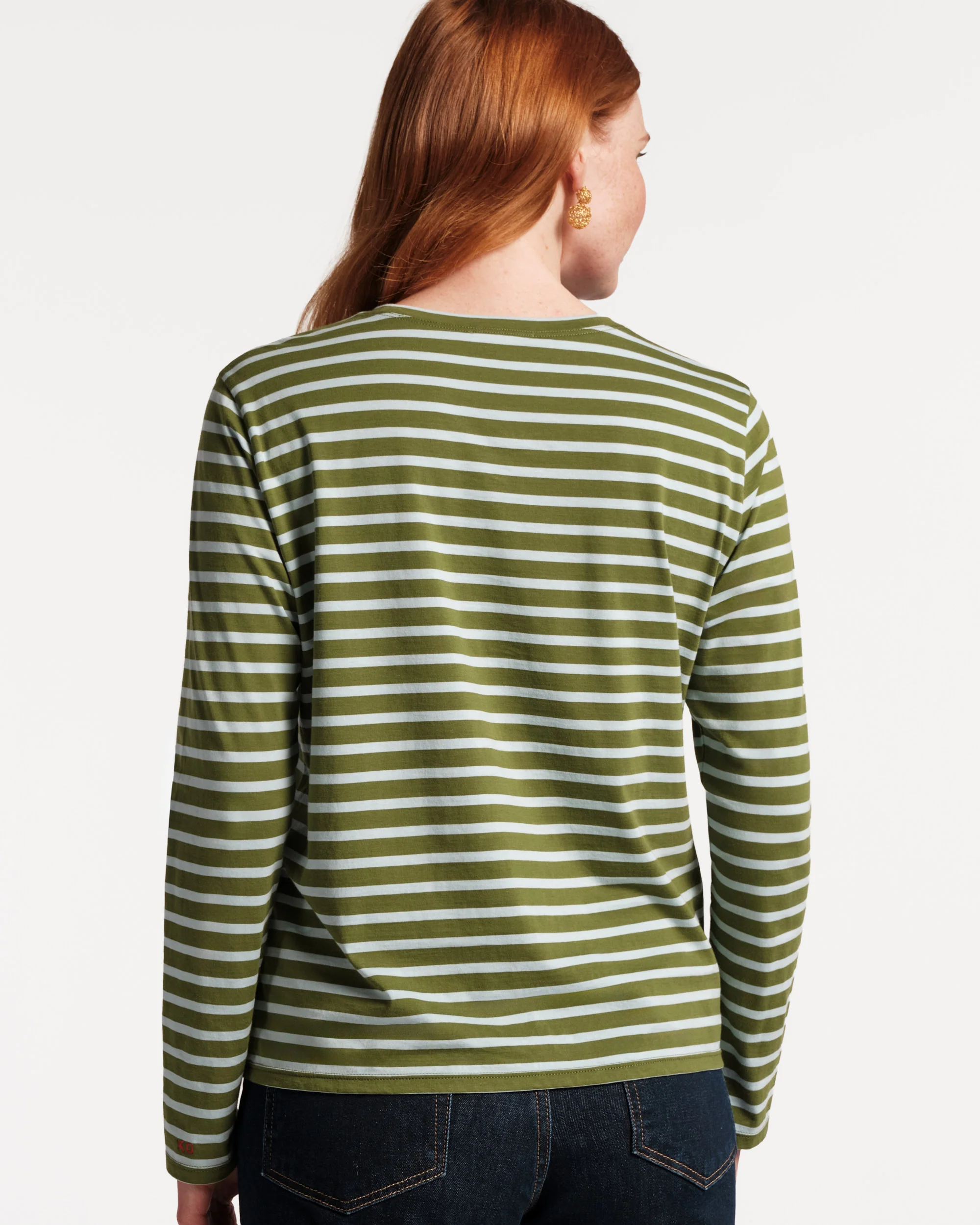 Long Sleeve Striped T Shirt - Olive/Light Blue - Image 4