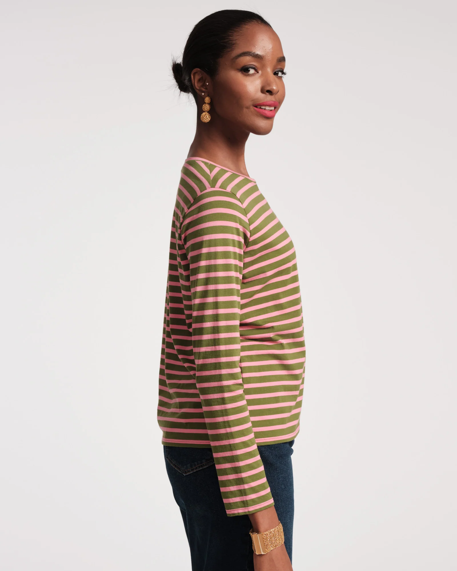 Long Sleeve Striped T Shirt - Green Pink - Image 3