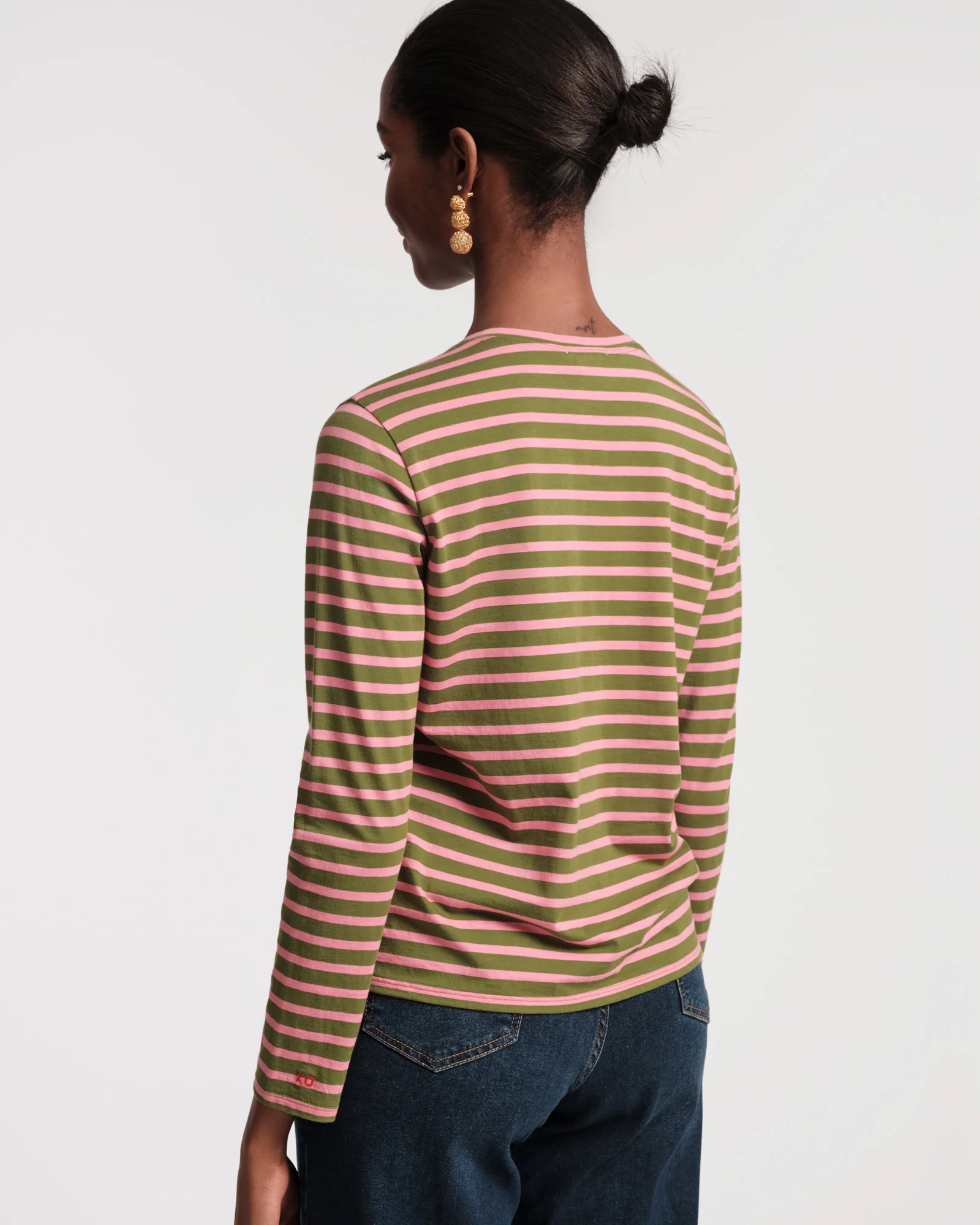 Long Sleeve Striped T Shirt - Green Pink - Image 4
