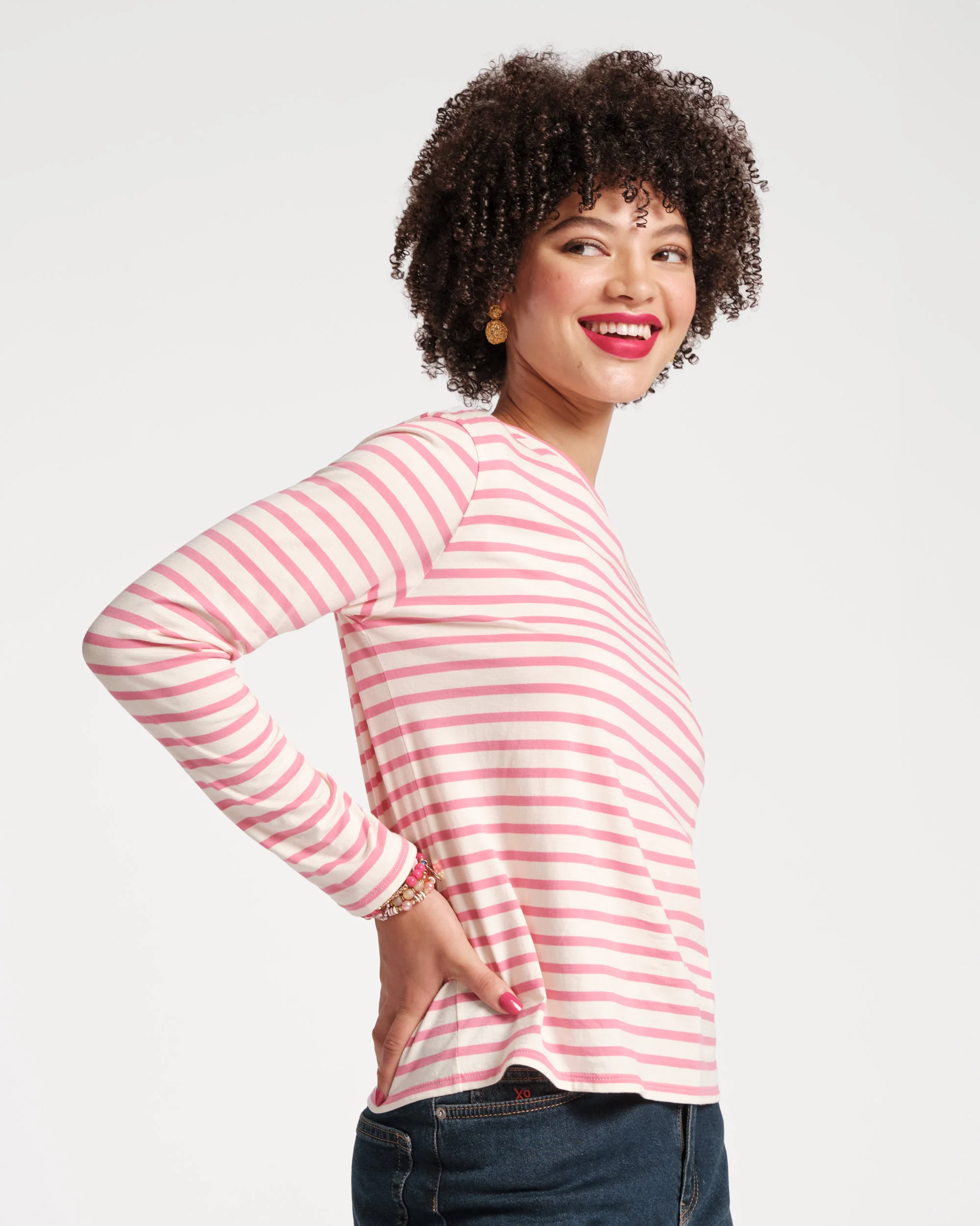 Long Sleeve Striped T Shirt - Oyster Pink - Image 3