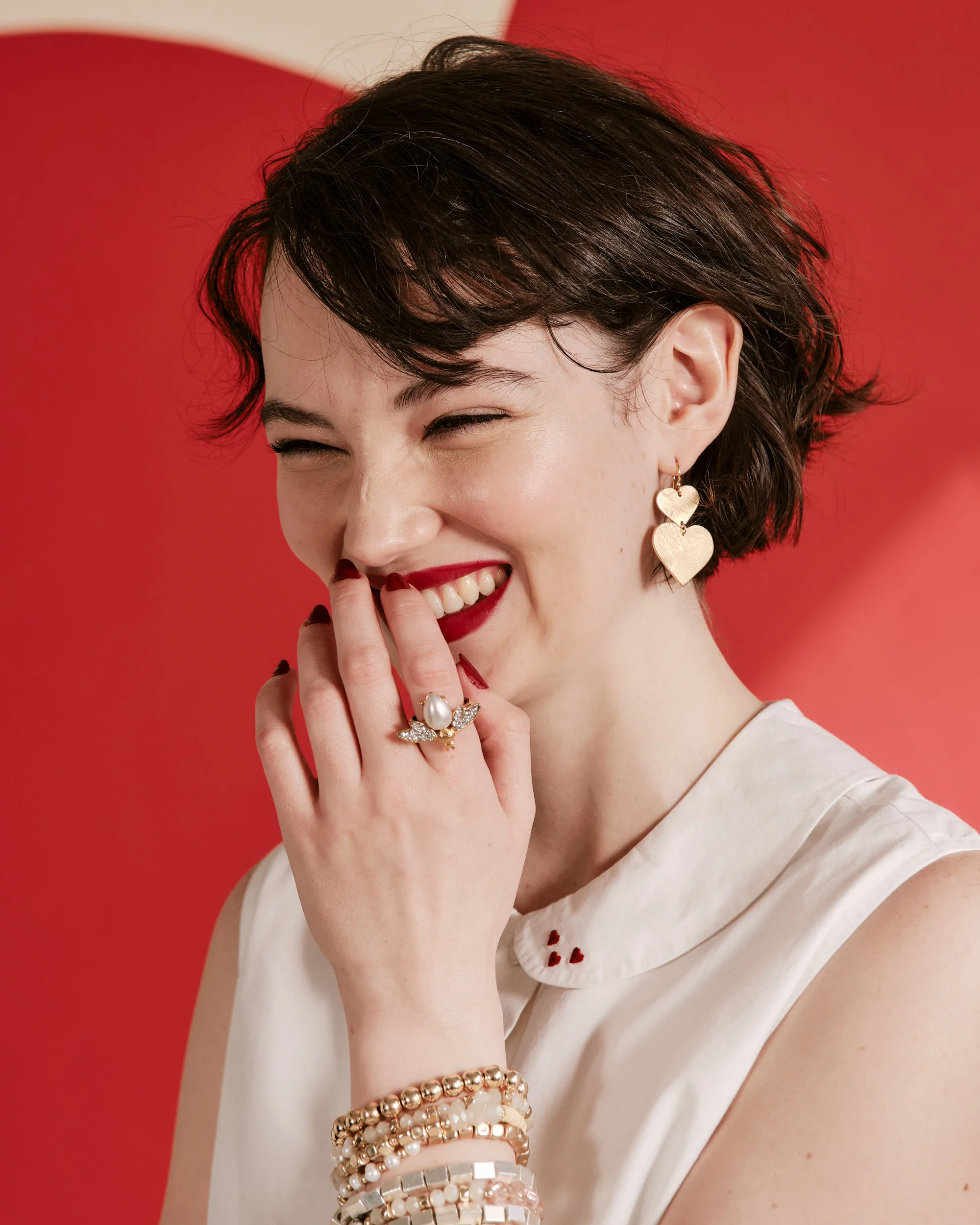 Louise Heart Collar Shell - White - Image 6