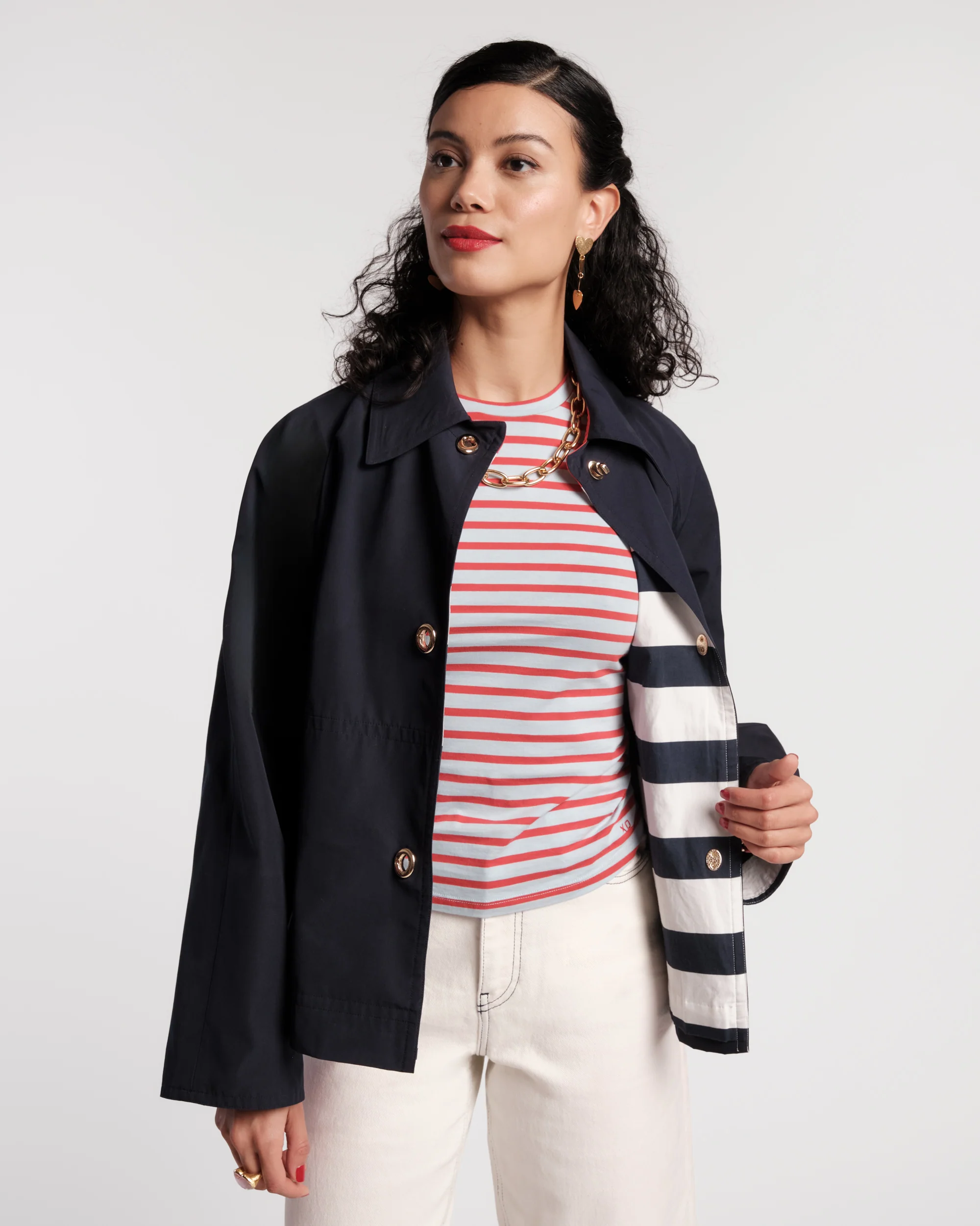 Short Spiffy Trench Coat - Navy - Image 3