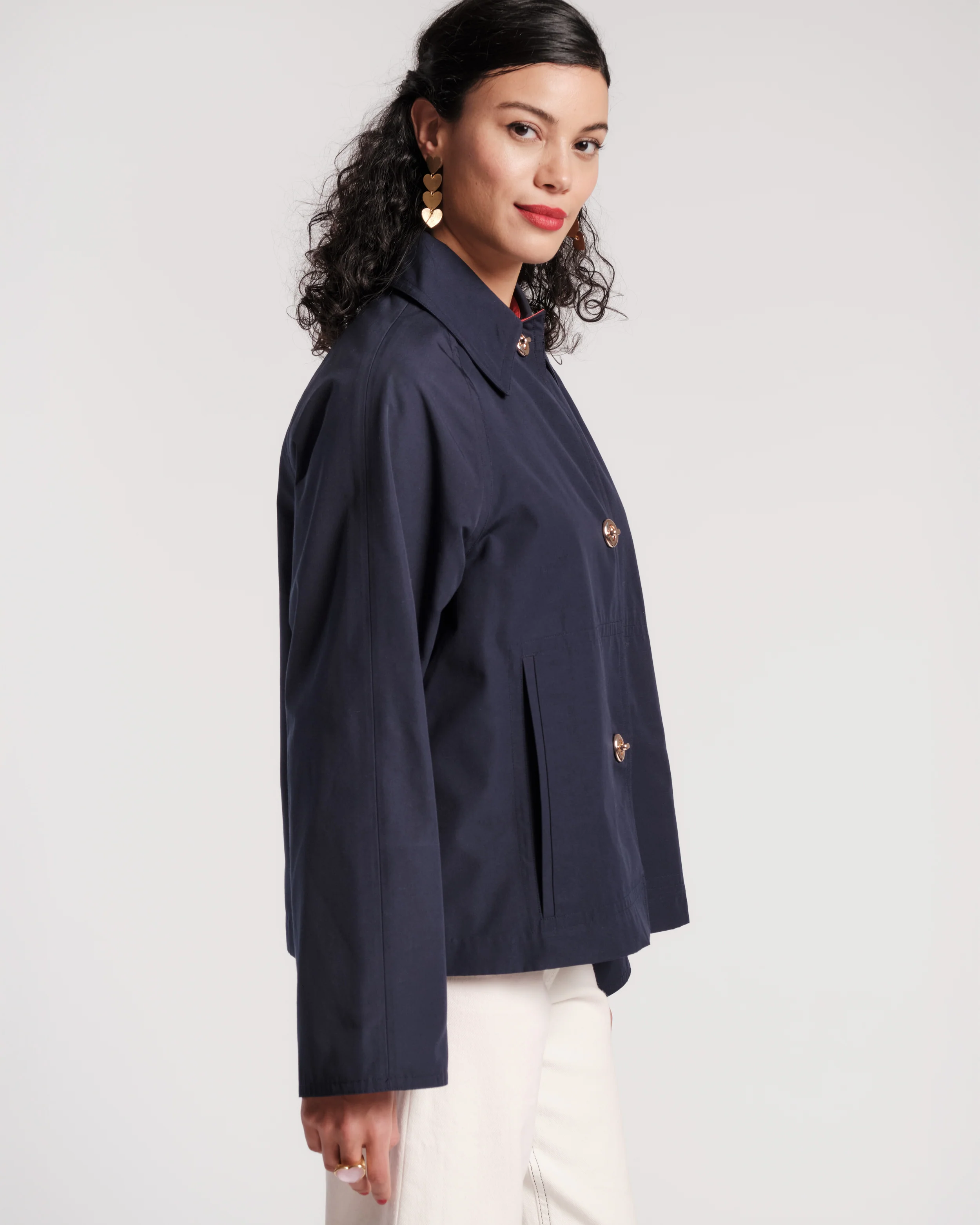 Short Spiffy Trench Coat - Navy - Image 4