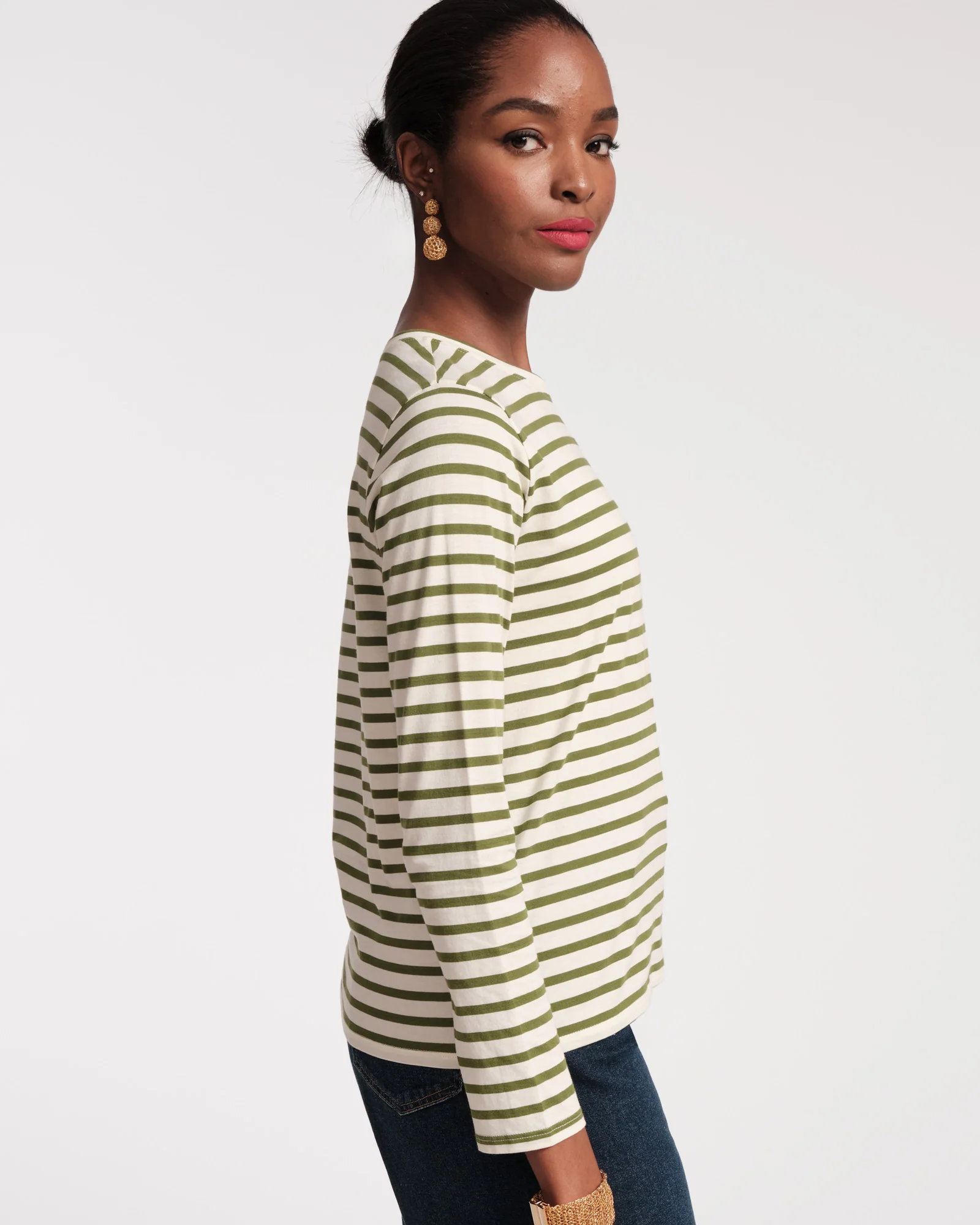 Long Sleeve Striped T Shirt - Oyster Green - Image 3