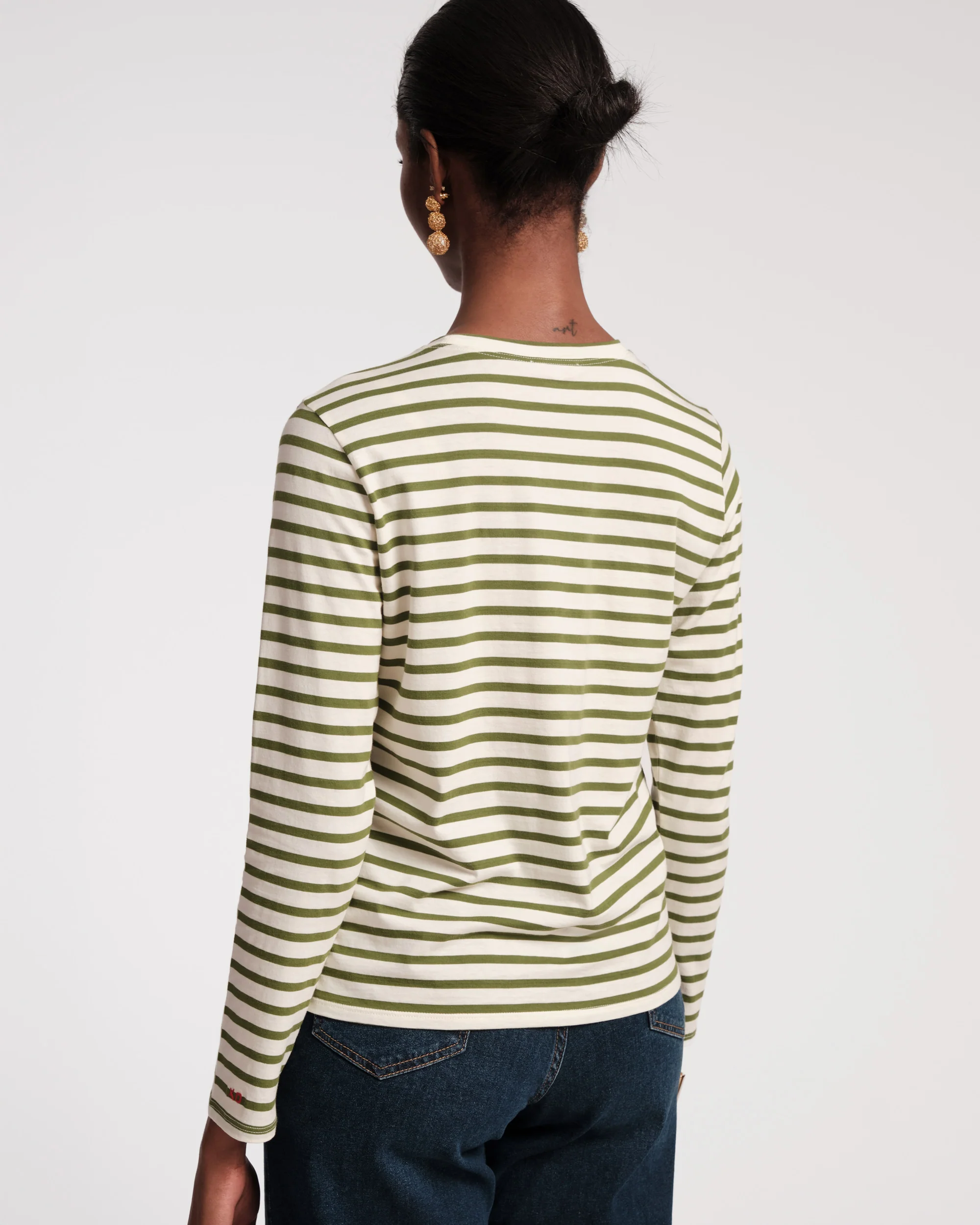 Long Sleeve Striped T Shirt - Oyster Green - Image 4