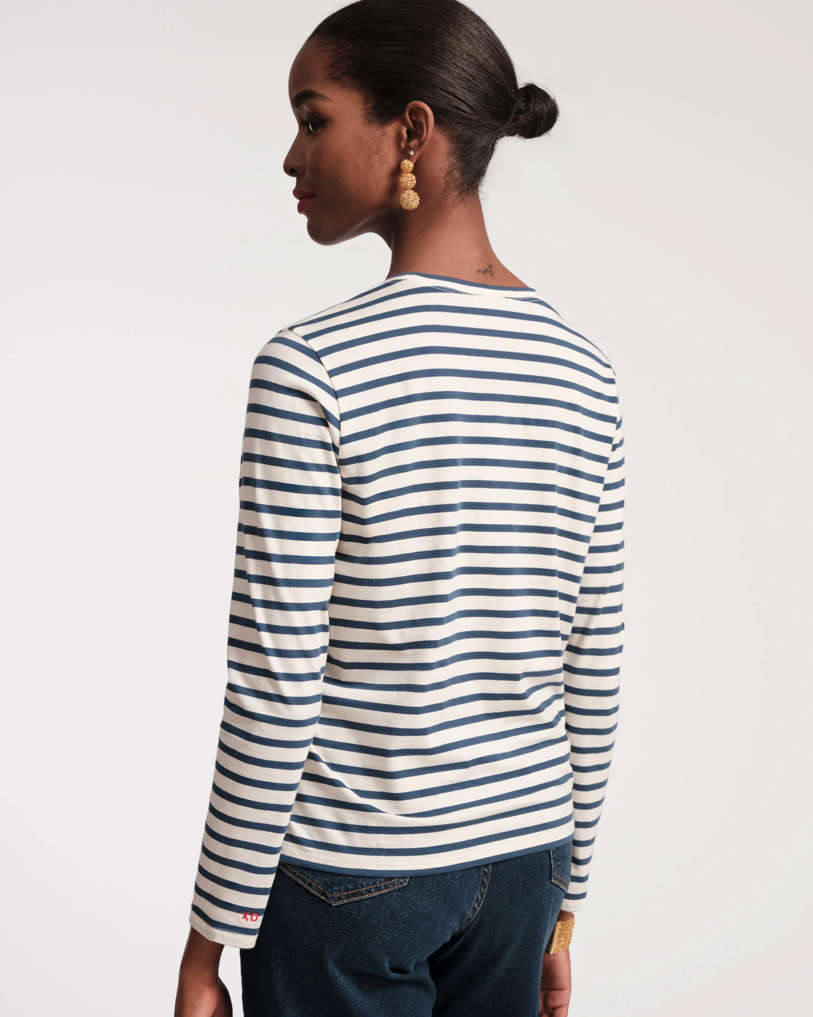Long Sleeve Striped T Shirt - Oyster Navy - Image 3